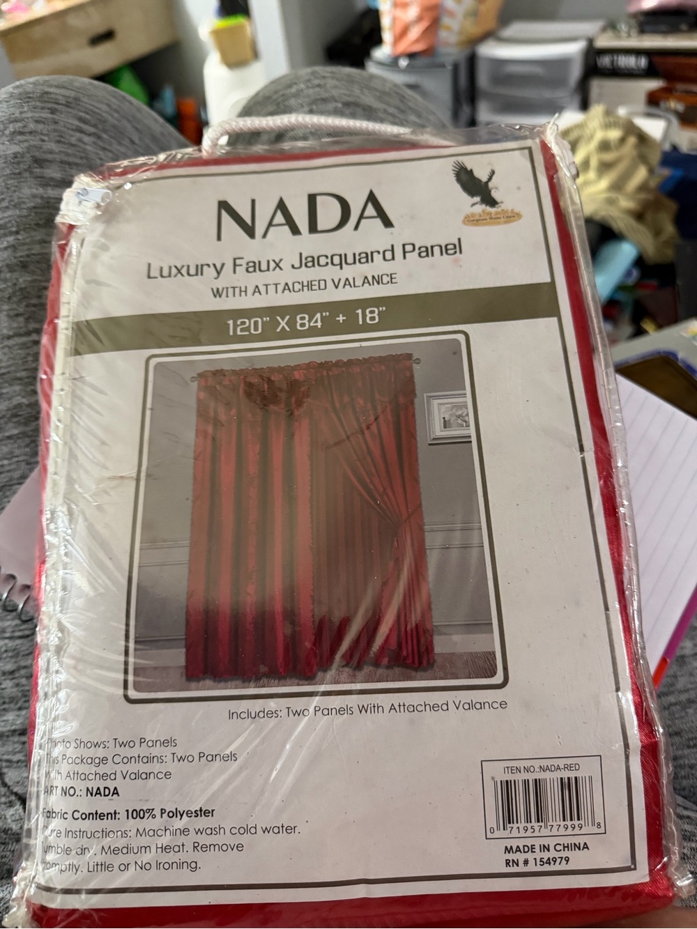 Ada Luxury Faux Jacquard Curtain Panel in Red with Attached Valance